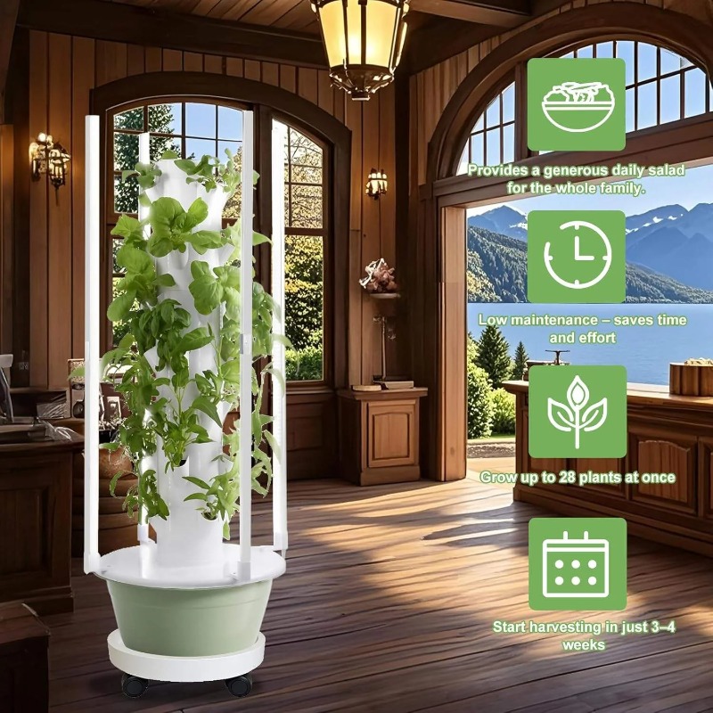 Hydroponic Tower Planter - Hydroponisch kweeksysteem met 4 LED-kweeklampen, hydroponische